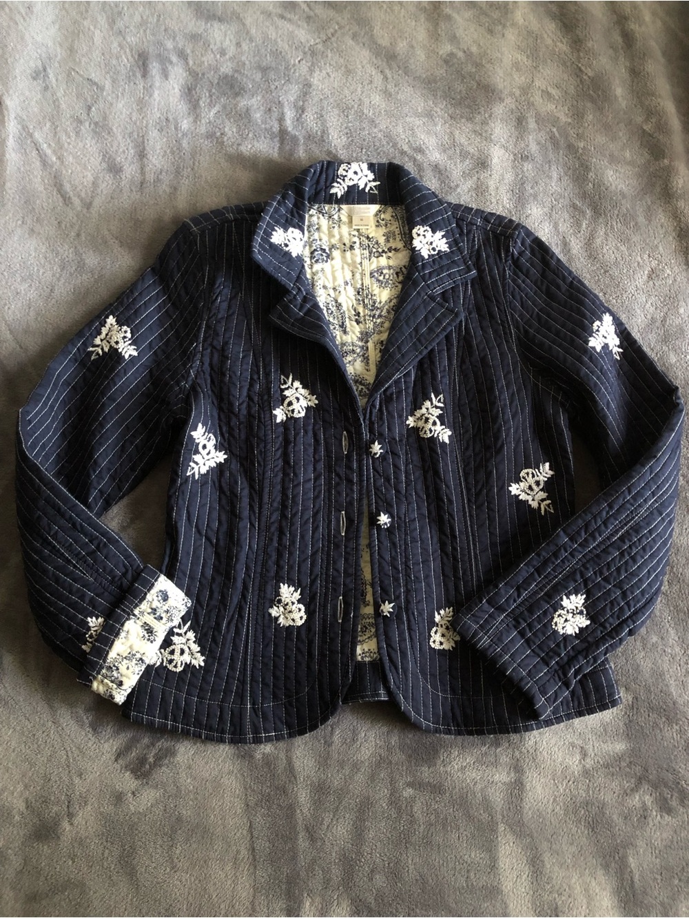 Christopher & Banks Navy Quilted Floral Embroidered Jacket